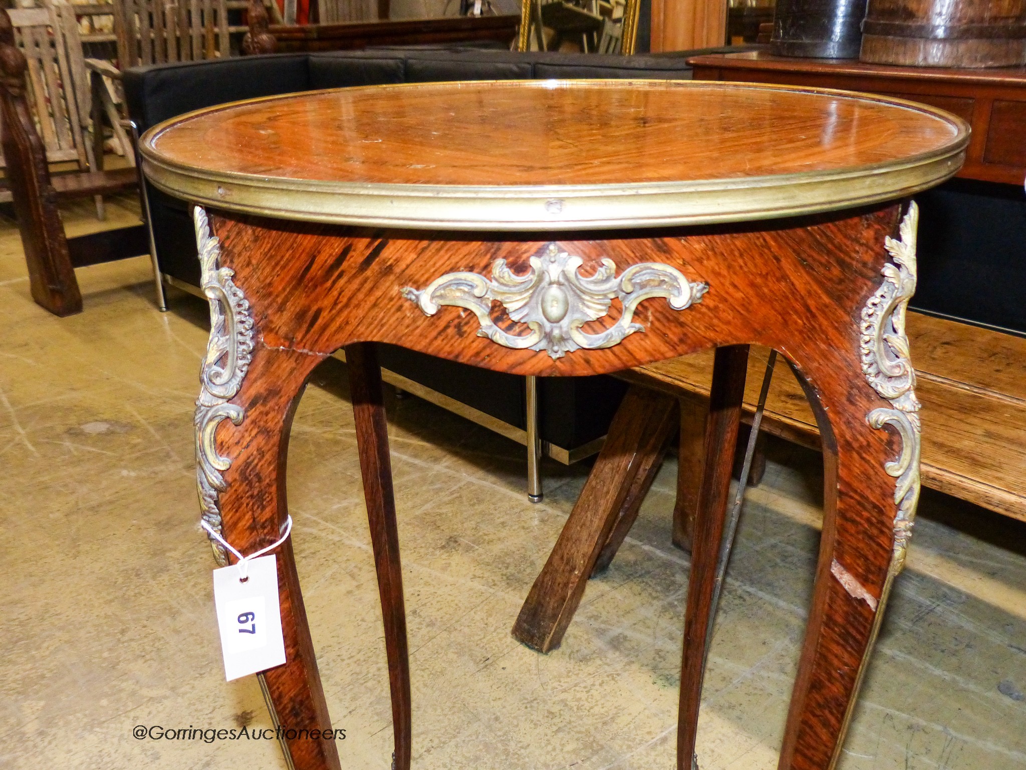 A Louis XVI style marquetry inlaid circular kingwood occasional table, diameter 50cm, height 76cm - Image 3 of 4