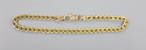 A modern 585 yellow metal curb link bracelet, 18cm, 3.3 grams.