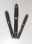 A Mont Blanc fountain pen, 4810 nib and two other fountain pens