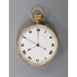 A 1920's 9ct gold open face chronograph keyless pocket watch, case diameter 47mm,gross weight 77.5