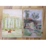 Two small unframed watercolours; Margaret Isabel Chilton ‘Cornish Elms’ and E.Gaddes, farmer beside