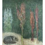Margaret Benecke (1876-1962), pastel, 'Cat and Trees', 55 x 49cm.