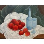 Barbara Frey (1909-2000), oil on board, 'Apples' Still life, 39 x 50cm.