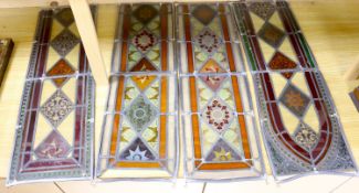 Four late 19th century stained and lead glass panels, 81 x 27cm