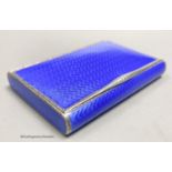 A 1920's continental silver and blue guilloche enamel rectangular box with hinged cover, import