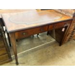 A George III style walnut two drawer writing table, W.122cm D.60cm H.80cm
