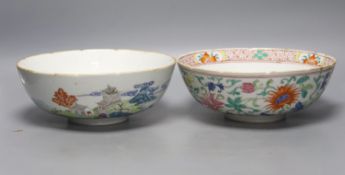 Two Chinese famille rose enamelled porcelain bowls, diameter 23cm