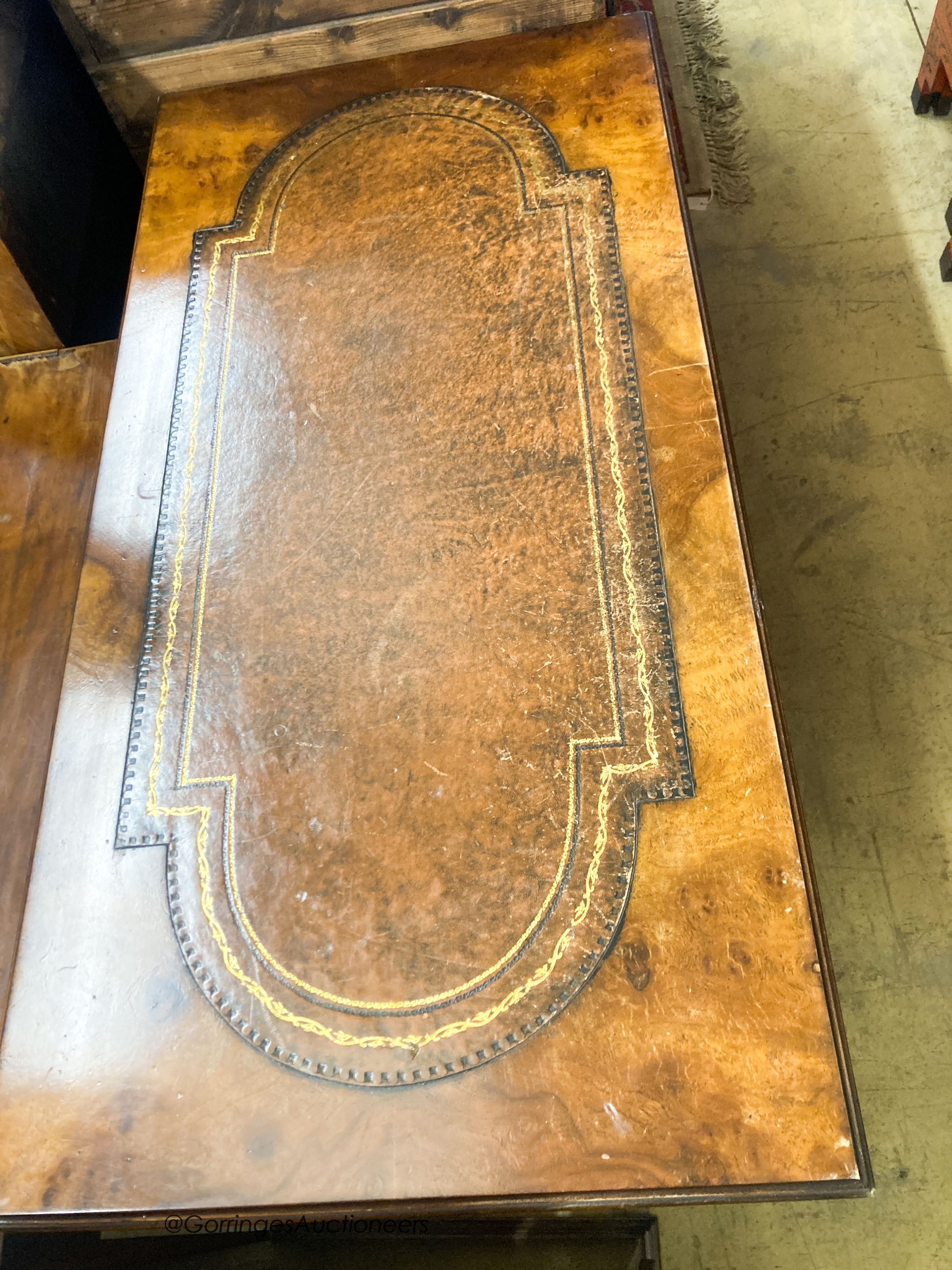 A George III style walnut two drawer writing table, W.122cm D.60cm H.80cm - Image 2 of 3