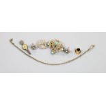 An Edwardian 15ct and seed pearl set open work heart brooch, 18mm, gross 2.1 grams, a modern 9ct