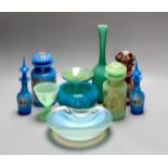 A Mdina Art glass vase and a quantity of coloured glassware, including a heavy ashtray and