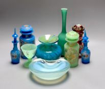 A Mdina Art glass vase and a quantity of coloured glassware, including a heavy ashtray and