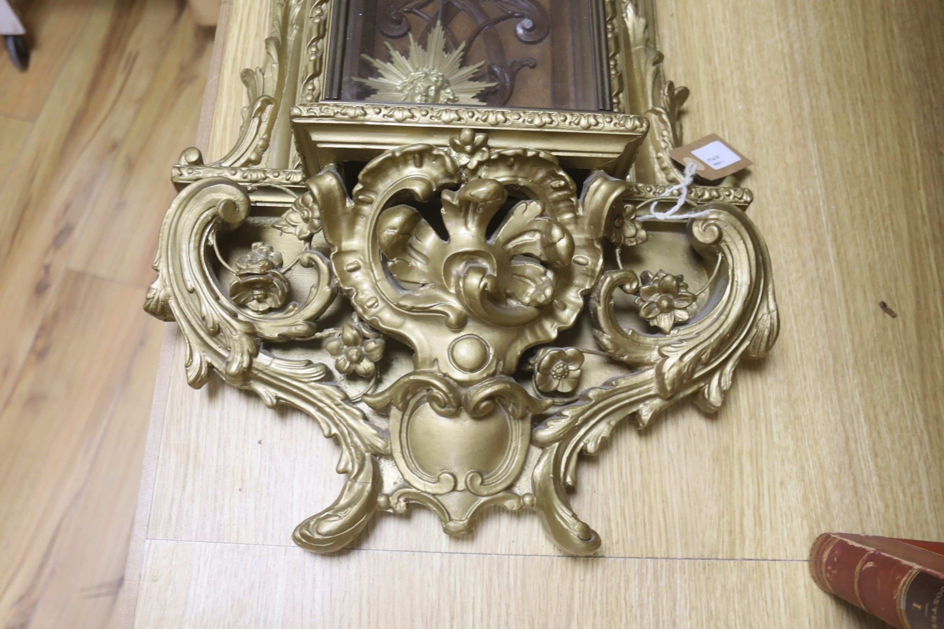 A 19th century French gilt and composition wall clock, with scrolled acanthus carving and ' - Image 2 of 3