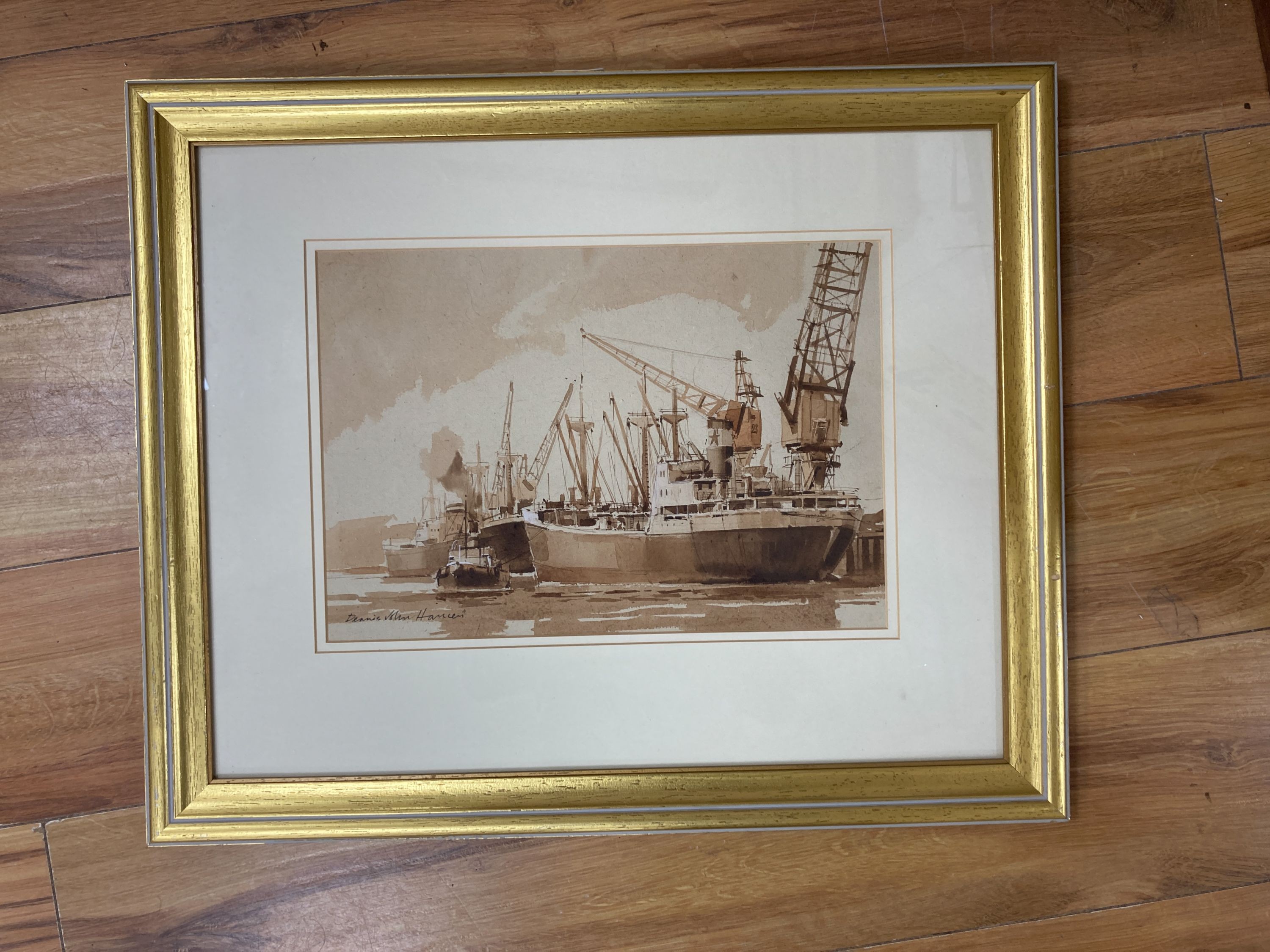 Dennis J Hanceri (1928-2011), R.S.M.A., watercolour, merchant ships in harbour, signed, 24 x 35cm. - Image 2 of 4