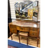 A 1930’s burr walnut dressing table, width 114cm, depth 52cm, height 160cm and a cane topped