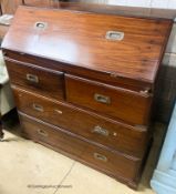 An early 20th century Anglo Indian rosewood campaign style two part bureau with brass recessed