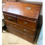 An early 20th century Anglo Indian rosewood campaign style two part bureau with brass recessed