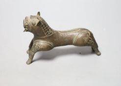 A Persian bronze tiger figure with incised detail, 16cm