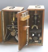 Two mahogany cased microscopes by C. Baker, London, with lenses