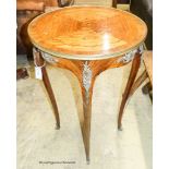 A Louis XVI style marquetry inlaid circular kingwood occasional table, diameter 50cm, height 76cm