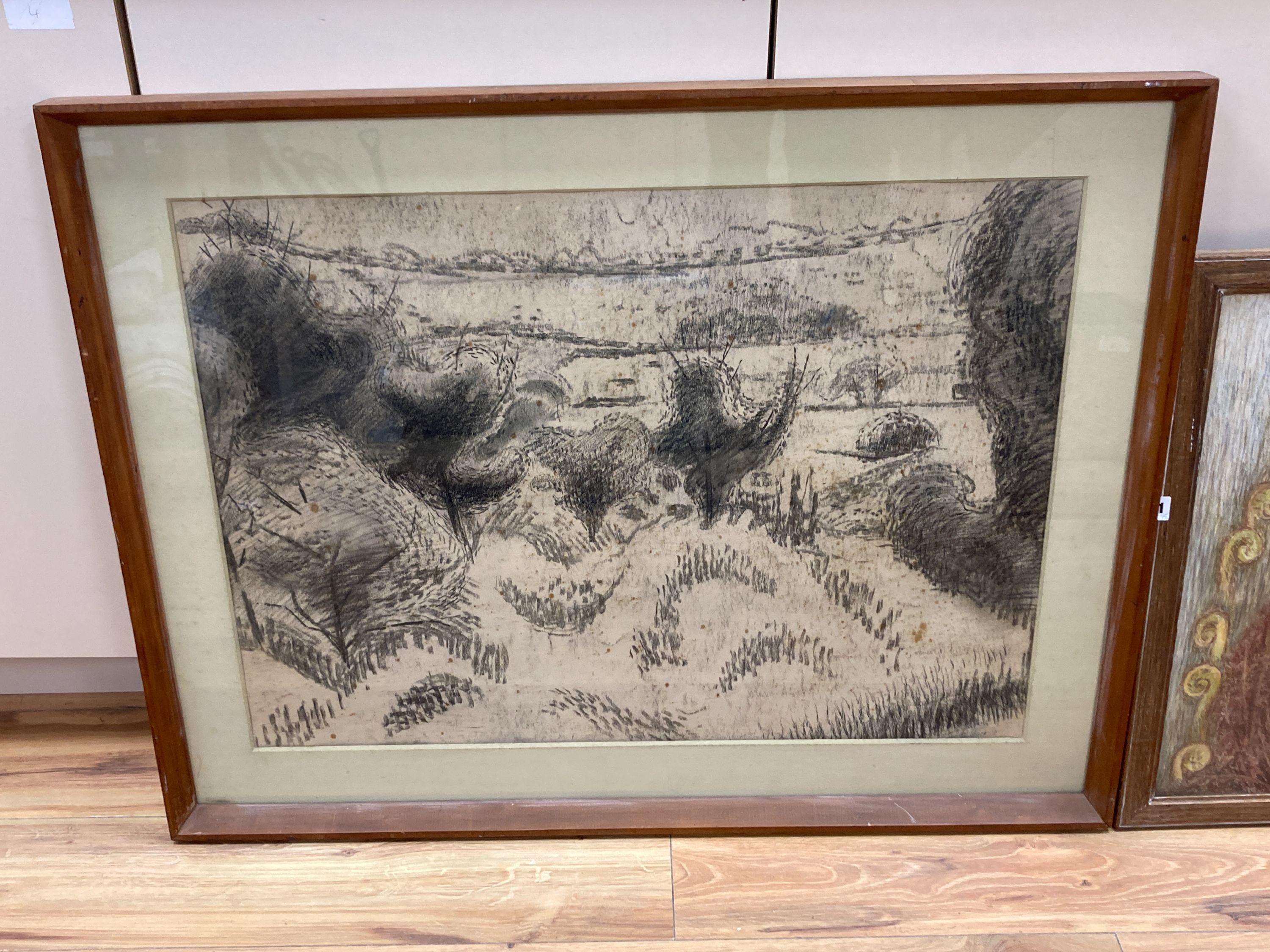 Margaret Benecke (1876-1962), pastel, Study of bracken, 49 x 54cm. And a charcoal landscape, 53 x - Bild 3 aus 4