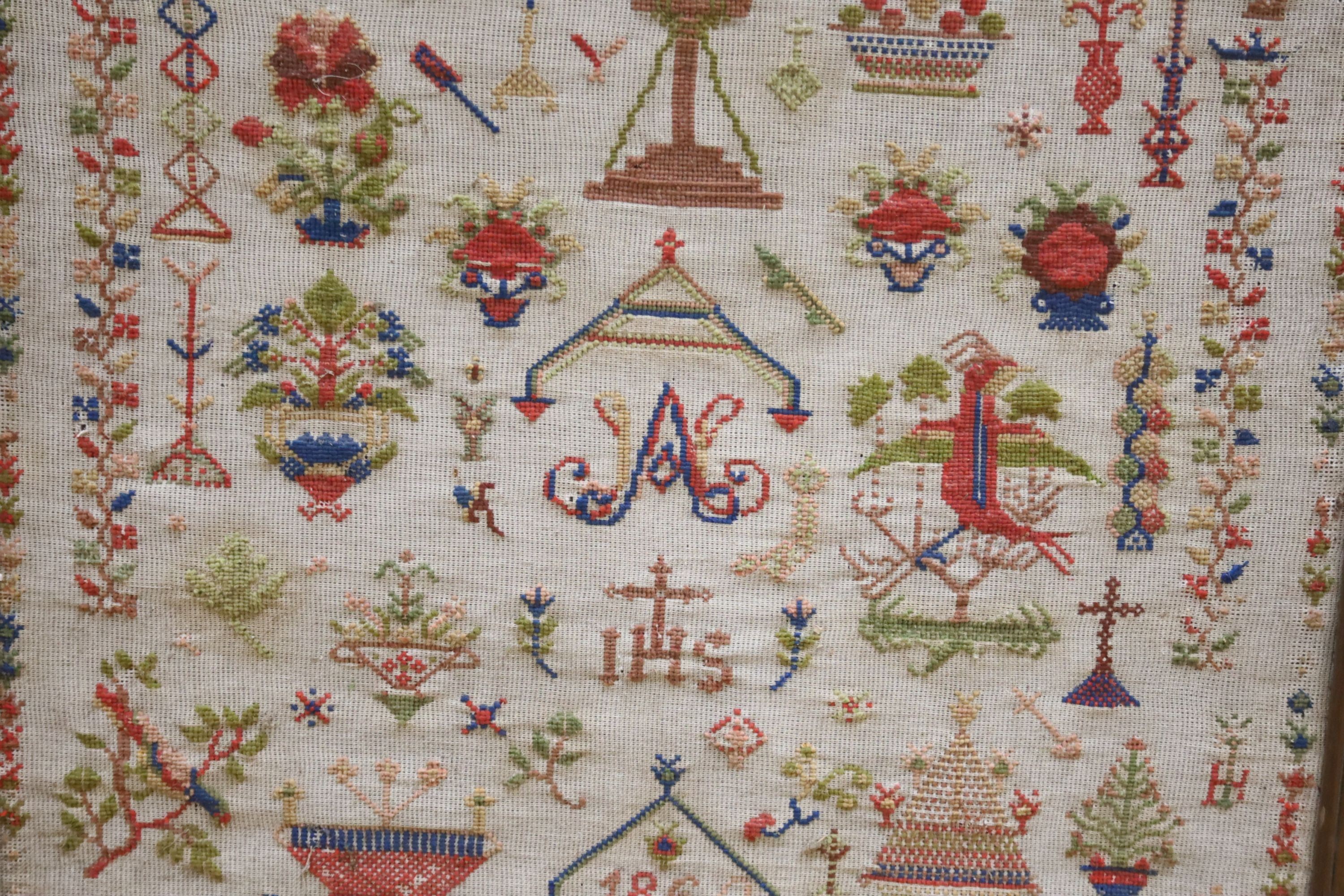 A French needlework sampler, dated 1860, Frame 84 x 67.5 cm - Bild 3 aus 4