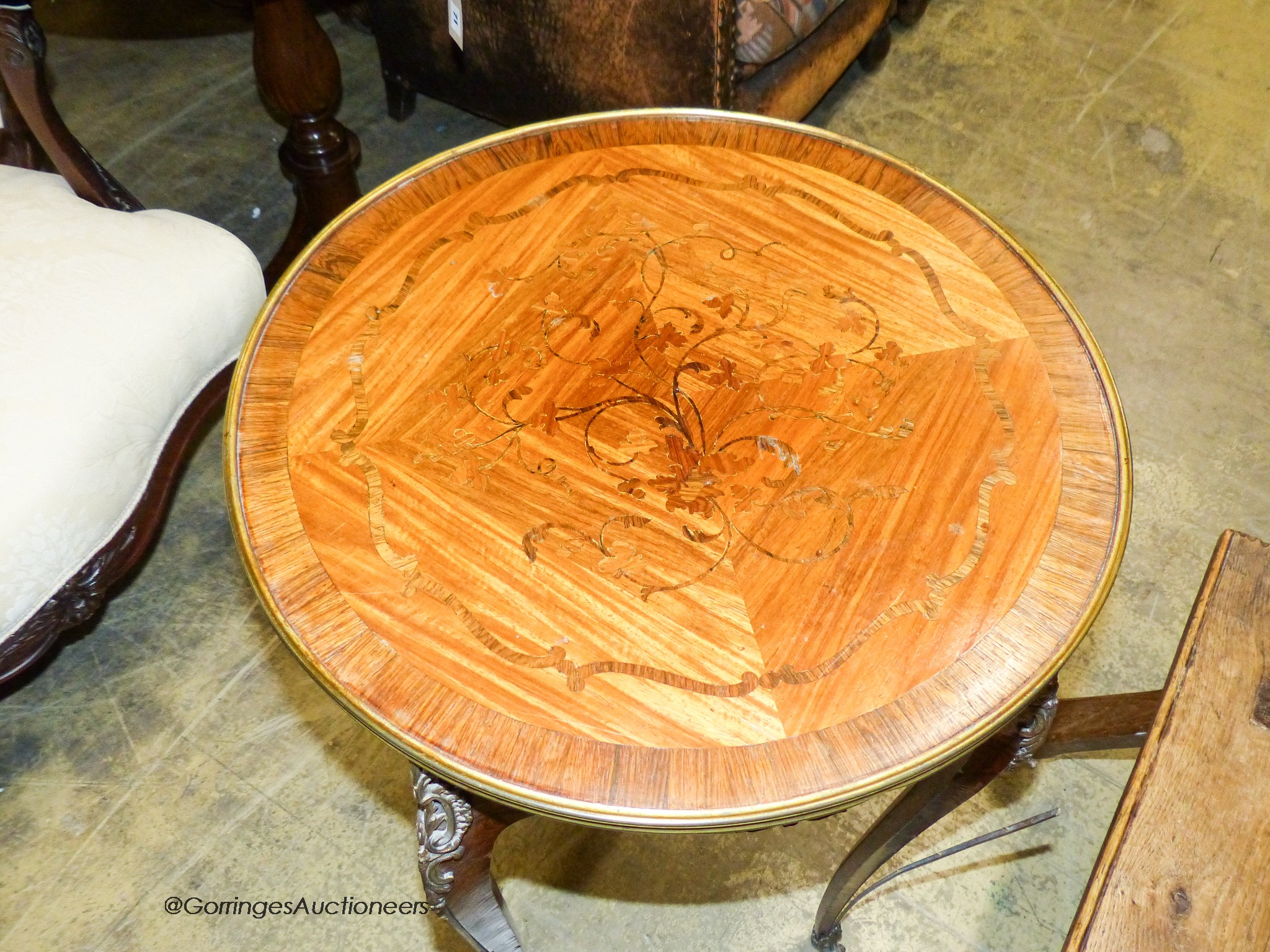 A Louis XVI style marquetry inlaid circular kingwood occasional table, diameter 50cm, height 76cm - Image 2 of 4