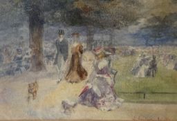 John Sanderson Wells (1872-1950), watercolour, Figures in a park, signed, 15 x 22cm.