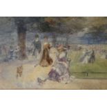 John Sanderson Wells (1872-1950), watercolour, Figures in a park, signed, 15 x 22cm.