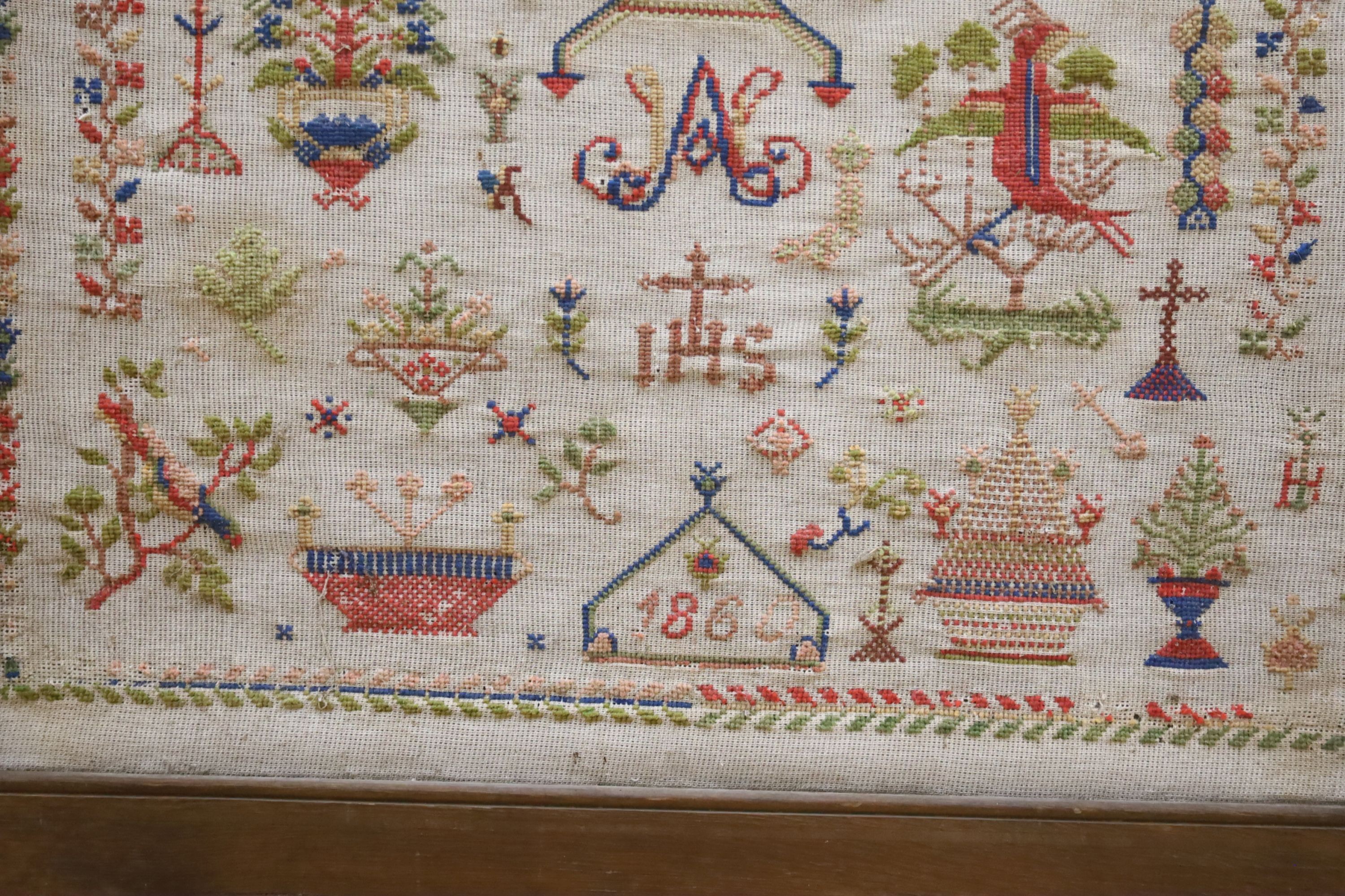 A French needlework sampler, dated 1860, Frame 84 x 67.5 cm - Bild 4 aus 4