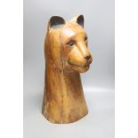 A large carved wood model, head of a leopard, 54cm