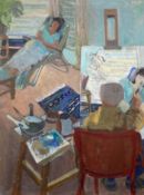 Myrta Fisher (1917-1999), oil on canvas, 'Studio Interior', signed verso, 120 x 90cm.