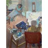 Myrta Fisher (1917-1999), oil on canvas, 'Studio Interior', signed verso, 120 x 90cm.