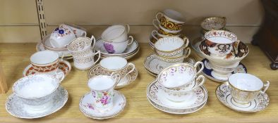 A group of 19th century and later cups and saucers, etc., majority English porcelain