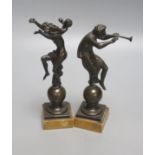 After the Antique. A pair of Grand Tour bronze classical figures, unsigned, on marble plinths,