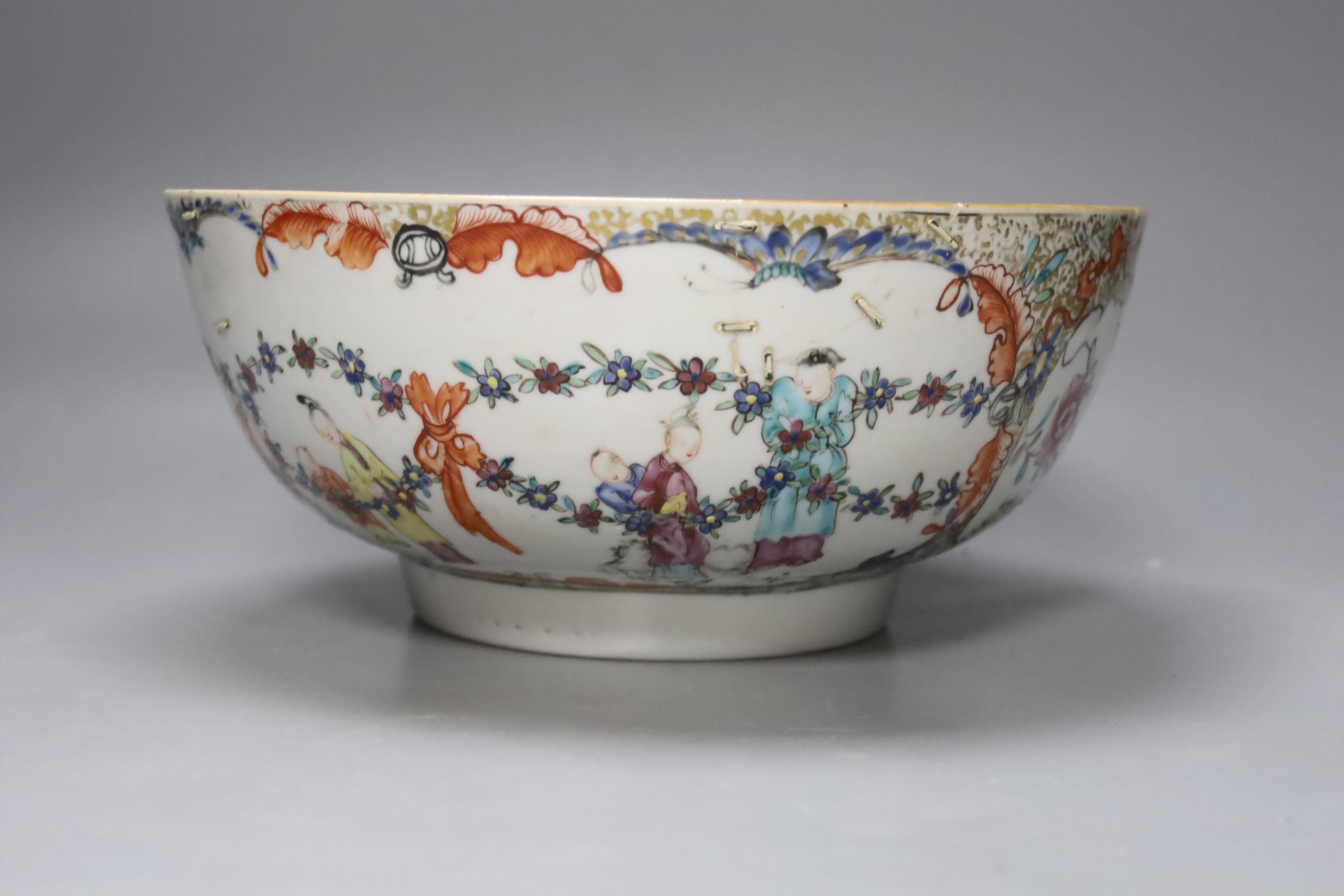 A Chinese blue and white pillow, an 18th century Chinese export bowl, diameter 26cm, and three - Image 5 of 8