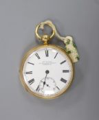 A Victorian engine turned 18ct gold open faced keywind pocket watch, by Vivier, London,case