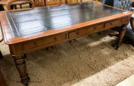A Victorian mahogany partner's writing table with black leather inset top, length 180cm, depth