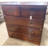 An early 20th century Anglo Indian rosewood two part military chest with brass inset handles, width