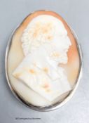 A Victorian silver oval snuff box, the hinged cover with inset cameo shell carved with the bust of