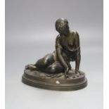 After the Antique, a 19th century bronze figure of a classical seated lady, oval base, unsigned,