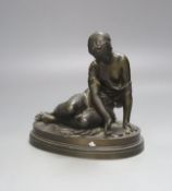 After the Antique, a 19th century bronze figure of a classical seated lady, oval base, unsigned,