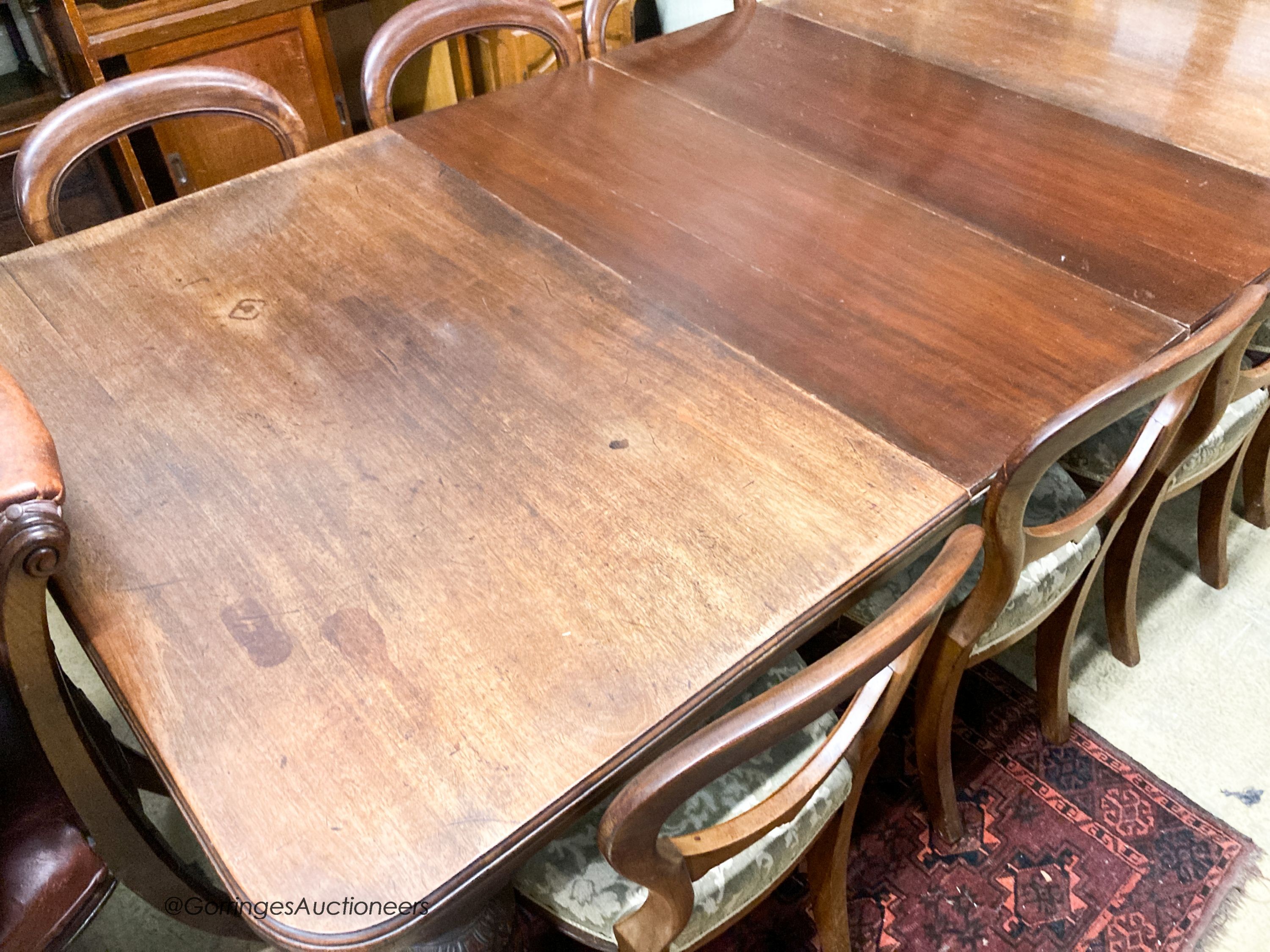 A late Victorian mahogany extending dining table, 238cm extended, two spare leaves, depth 118cm, - Image 2 of 5