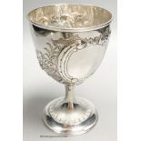 A Victorian embossed silver goblet, Samuel Keeley, Birmingham, 1861, height 16.9cm, 9oz.