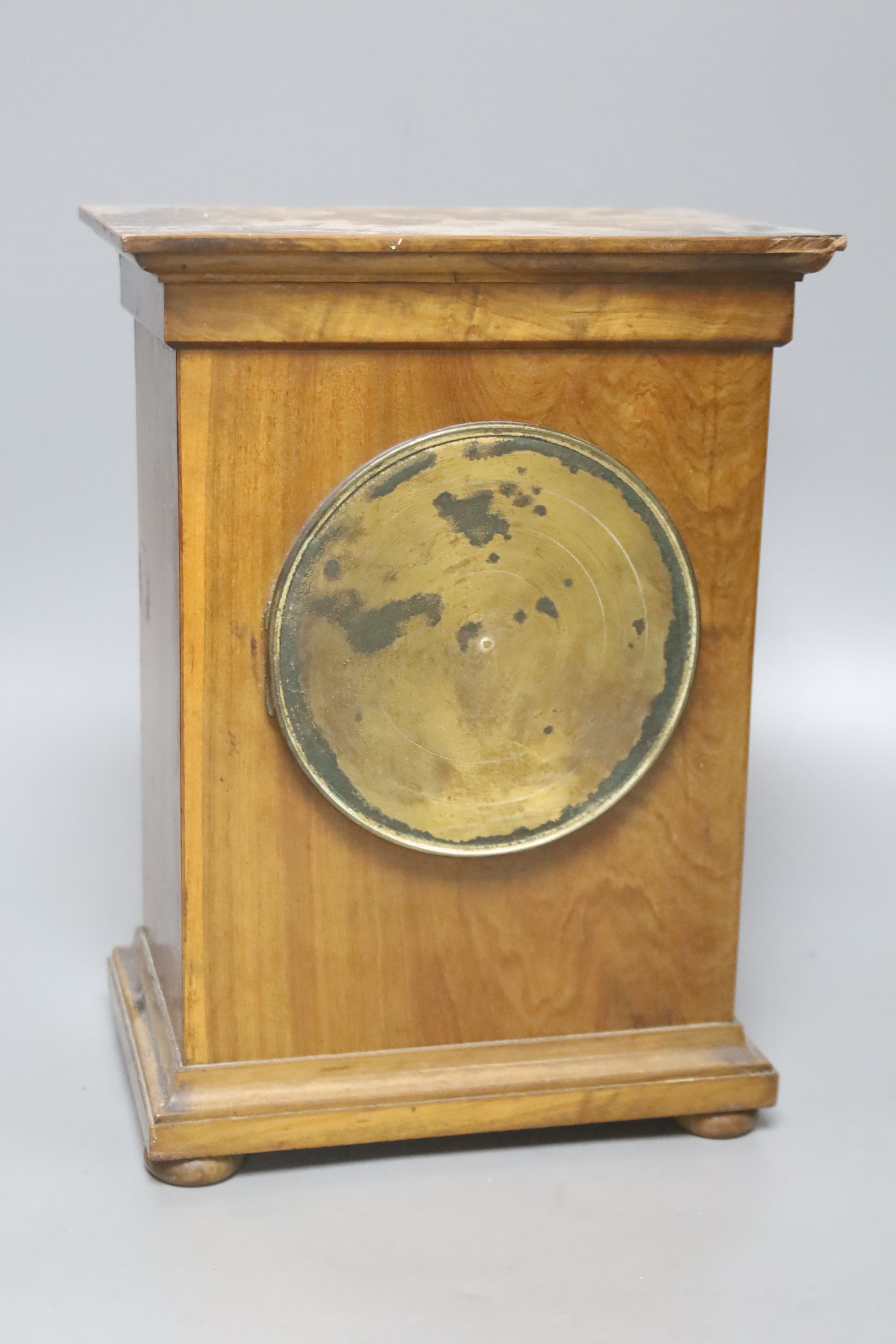 An Edwardian walnut mantel clock, with decorative dial, height 26cm - Image 2 of 3