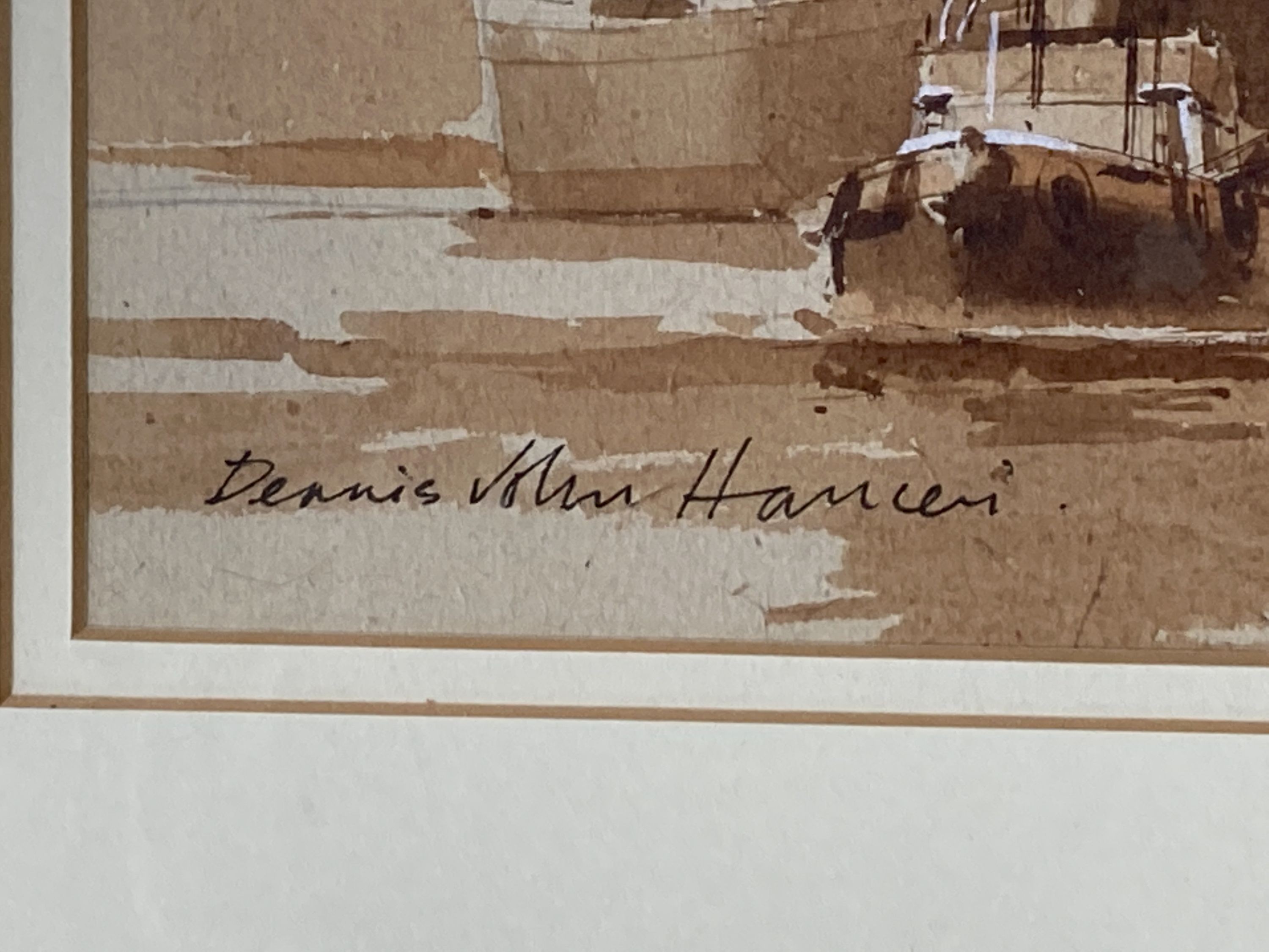 Dennis J Hanceri (1928-2011), R.S.M.A., watercolour, merchant ships in harbour, signed, 24 x 35cm. - Image 3 of 4