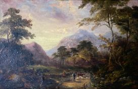 English School (19th century), 'View Near Ambleside in Keswick' (cattle and sheep with drover on a