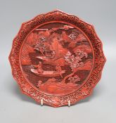 A Chinese composition and lacquer dish, 25cm