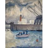 Myrta Fisher (1917-1999), oil on canvas laid on board, ‘Harbour Scene', inscribed verso, 44 x 34cm.