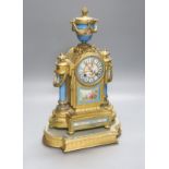 A late 19th century French gilt metal and porcelain mounted mantel clock, Japy freres movement