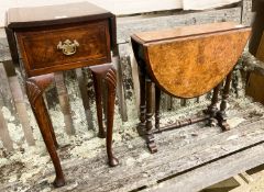 A Victorian walnut Sutherland table, W.52cm H.54cm together with a Queen Anne revival walnut drop